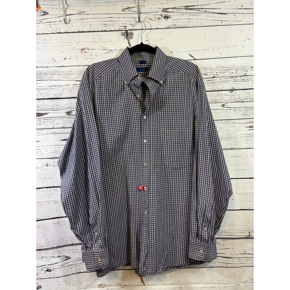 Men's Jeff Rose Casual Button Down Shirt XL Navy Yellow Plaid